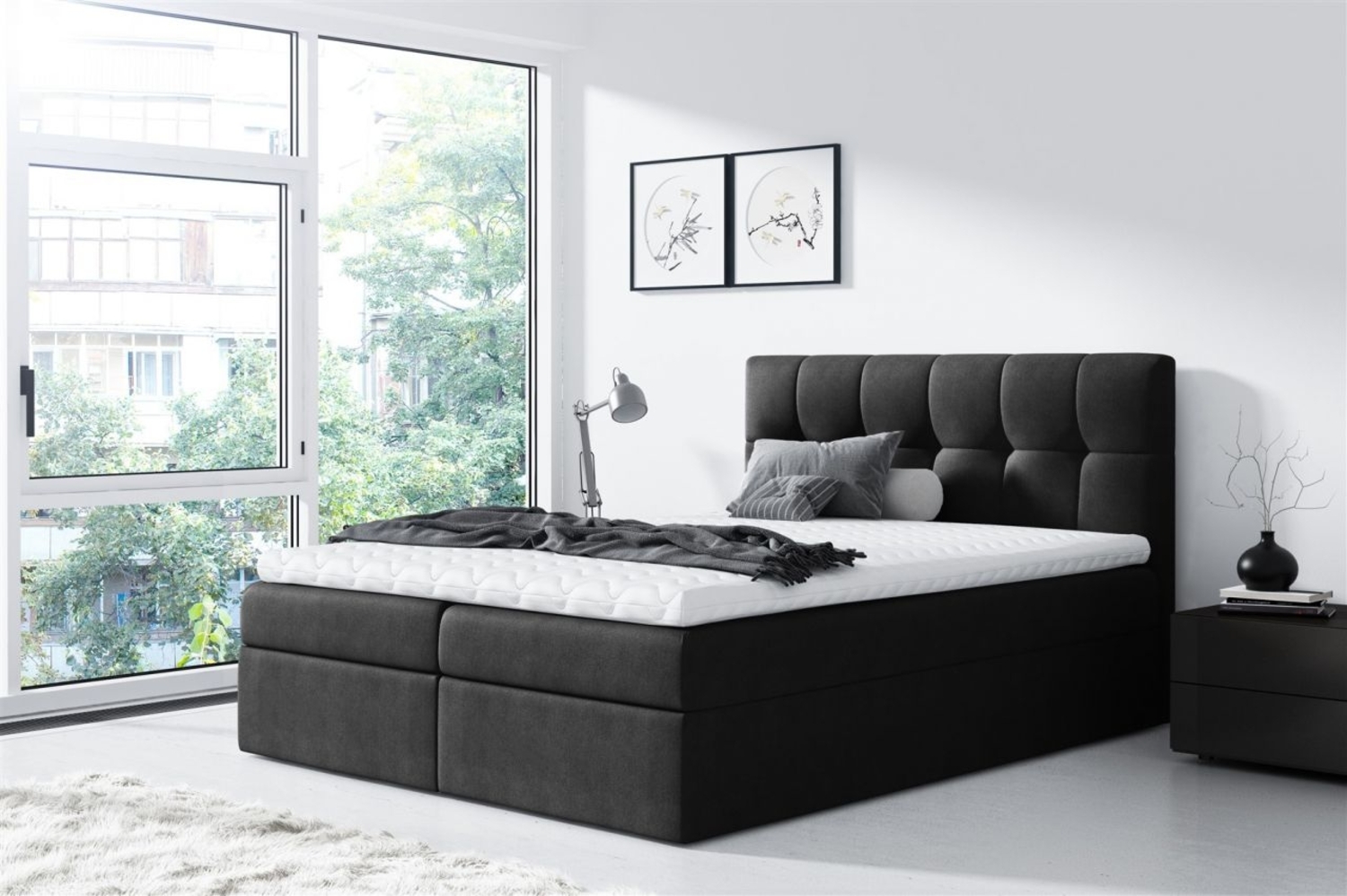 Boxspringbett Schlafzimmerbett CARMEN 180x220 cm Schwarz Bild 1