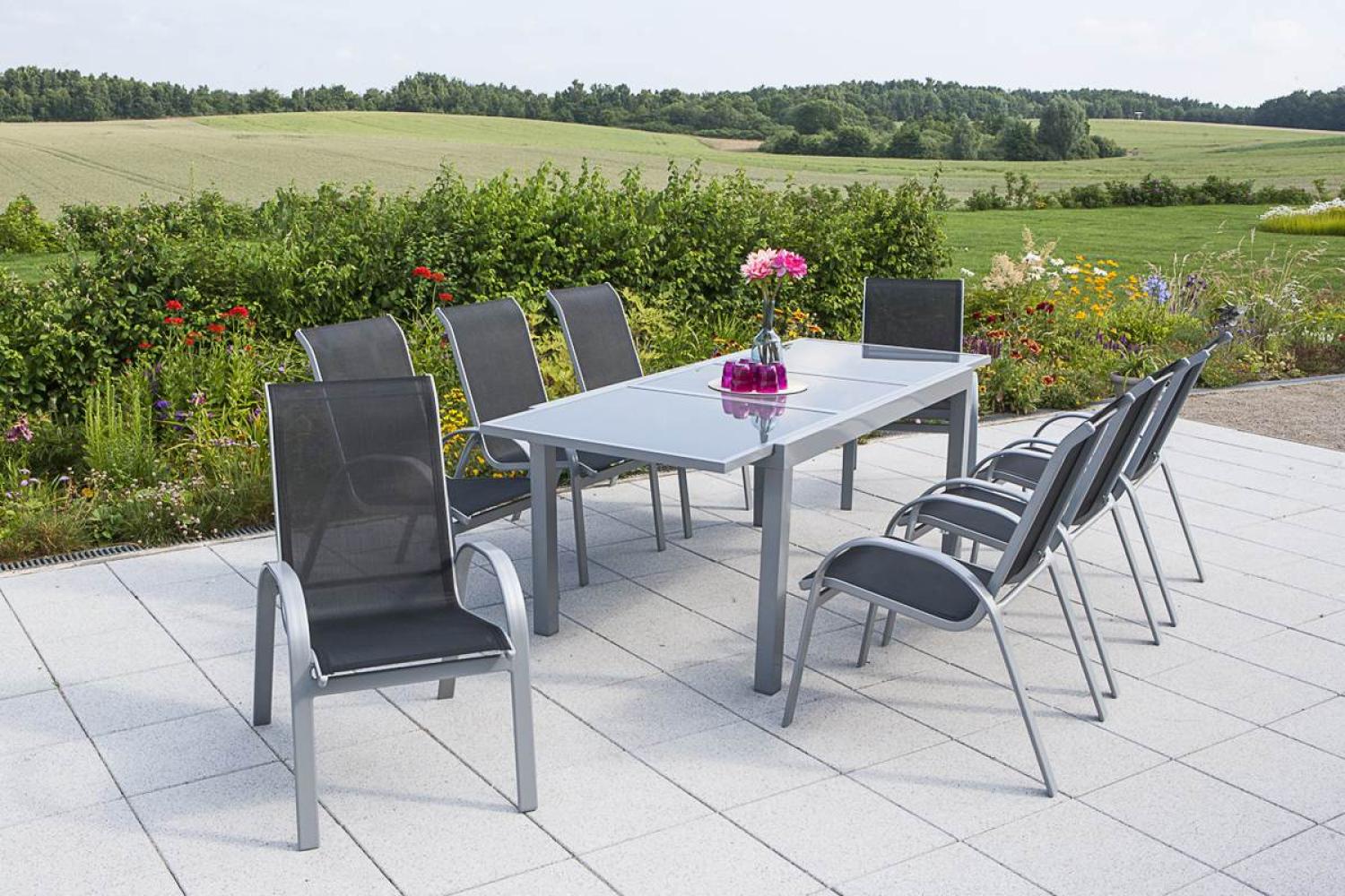 YOURSOL by Merxx Gartenmöbel Set Amalfi für 8 Personen mit Ausziehtisch, Aluminium Stapelstühle Bild 1