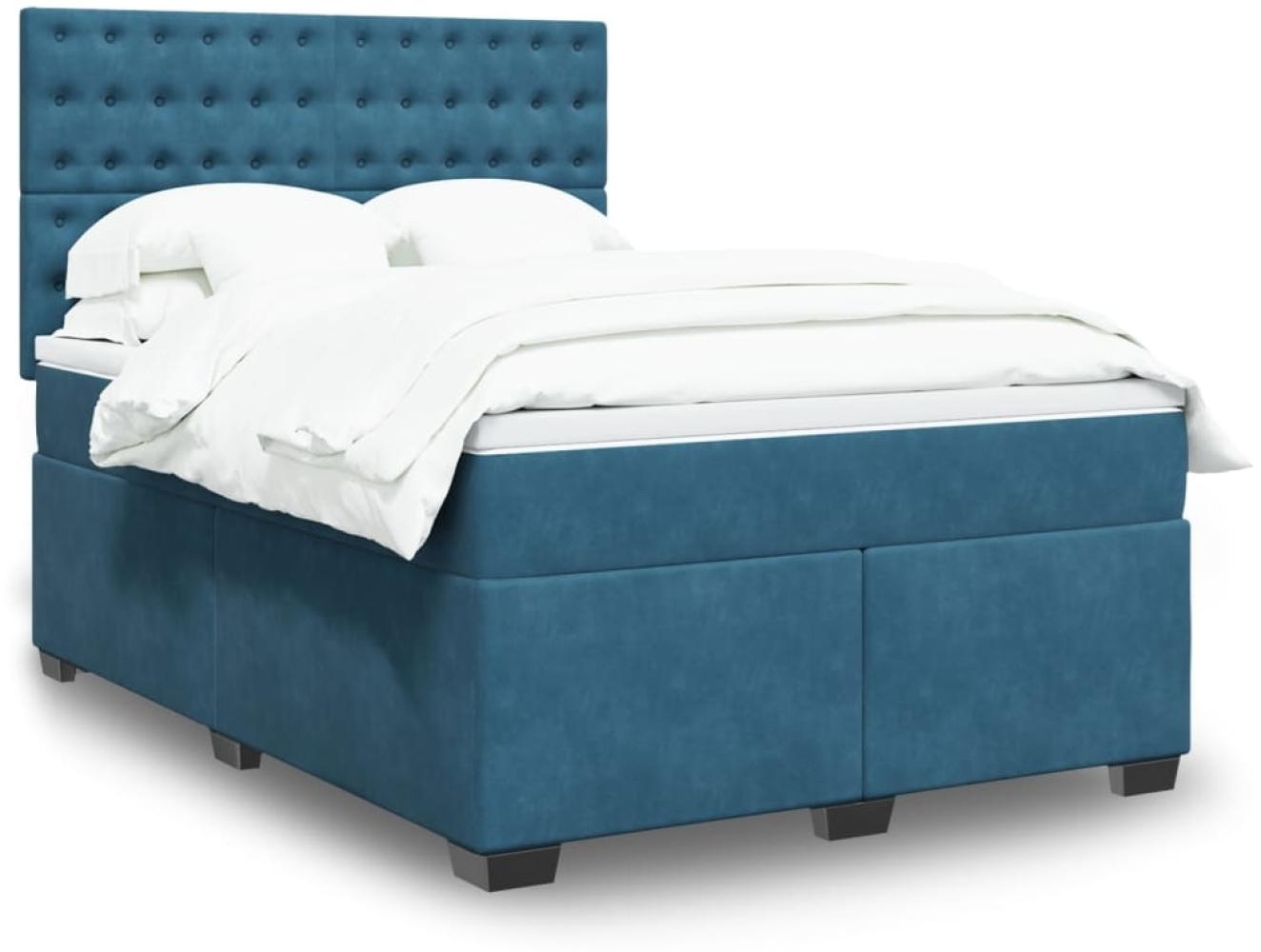 vidaXL Boxspringbett mit Matratze Blau 140x200 cm Samt 3290946 Bild 1