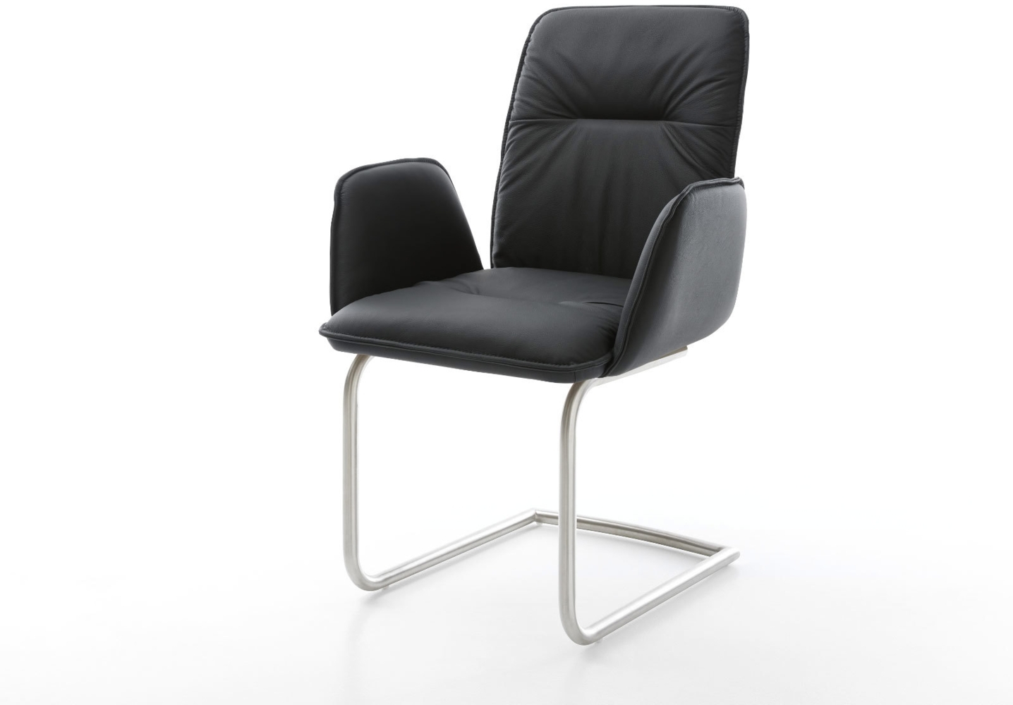 Freischwinger Vinja-Flex Echt-Leder Schwarz Freischwinger rund Edelstahl Bild 1