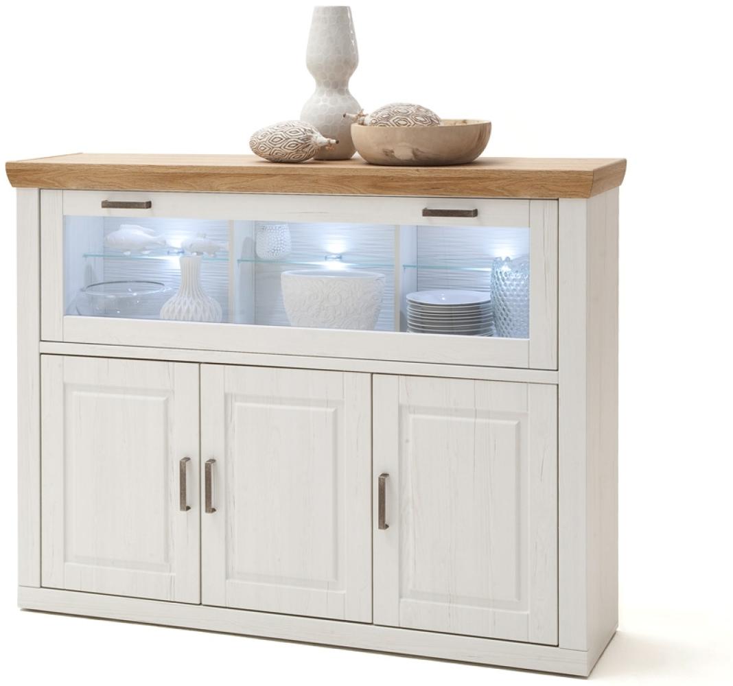 Highboard Bruneck 2 Pinie weiss Nb 163x123x40 cm Kommode Wohnzimmer mit Beleuchtung Bild 1