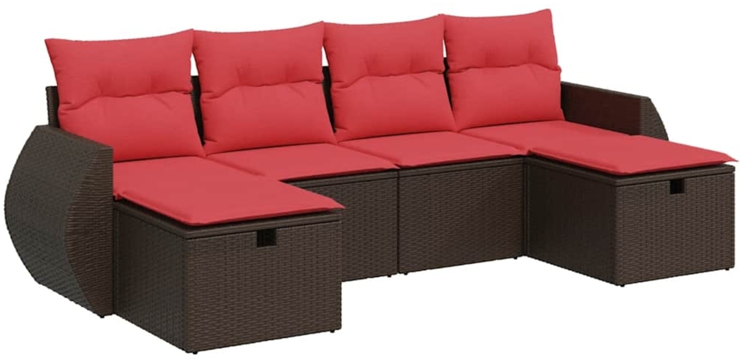 vidaXL 6-tlg. Garten-Sofagarnitur mit Kissen Braun Poly Rattan 3325630 Bild 1