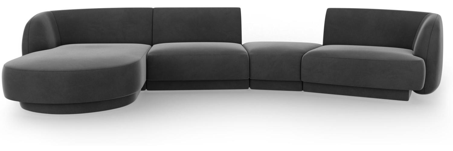 Micadoni Modulares Sofa Miley mit Recamiere 4-Sitzer Links Samtstoff Grau Bild 1