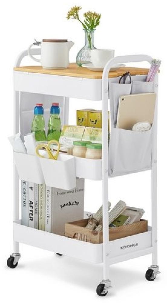 Songmics Rollwagen, Küchenwagen, 3 Metallgitterablagen, Servierwagen, 2 abnehmbare Hängebehälter, 2 Organizer, für Büro, Küche Wohnzimmer, Badezimmer, Bild 1