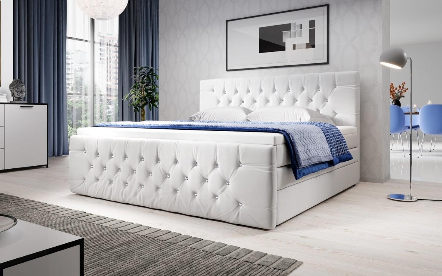 Boxspringbett Nobile mit Strass und Stauraum Weiß 140x200 H4 Bild 1