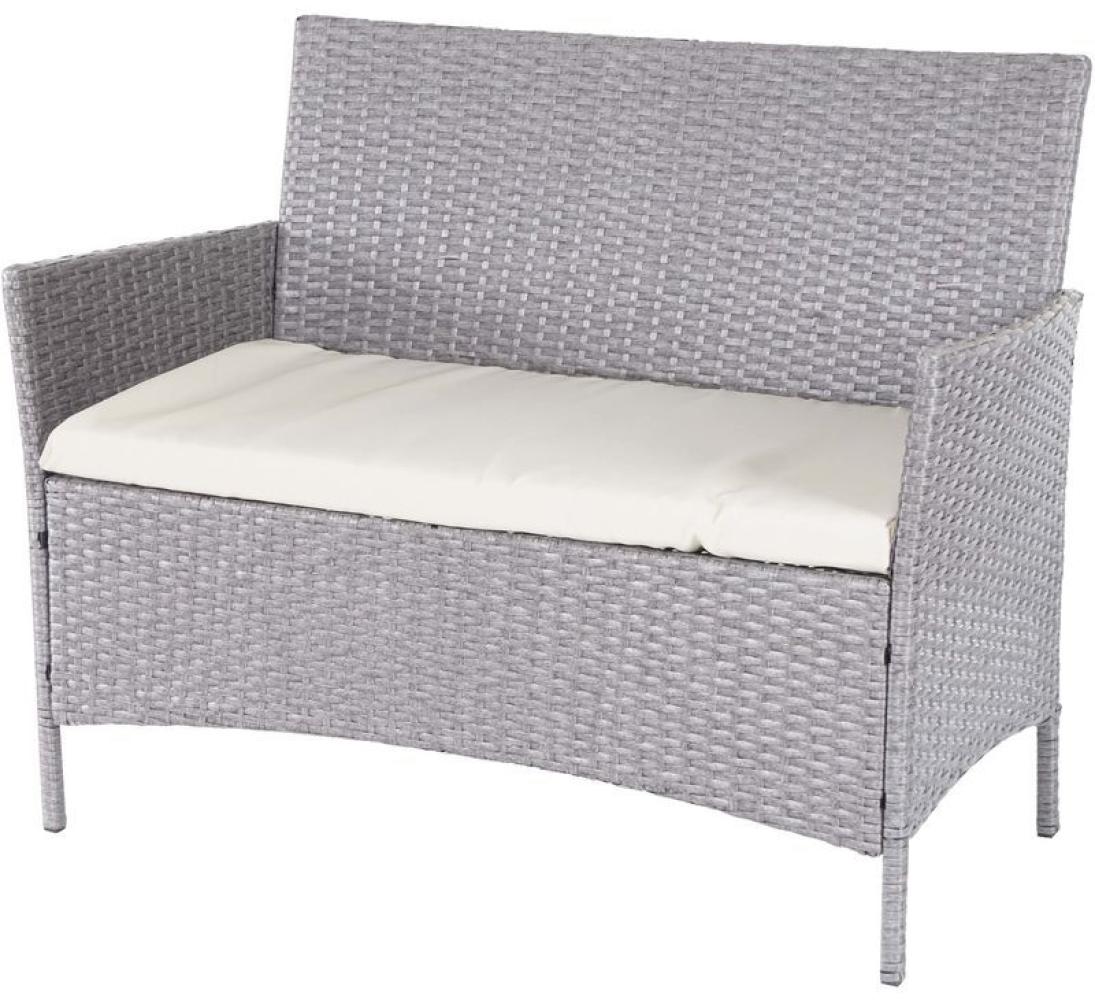 HHG Poly-Rattan Gartenbank Hamar, Sitzbank Bank grau, Kissen creme Bild 1