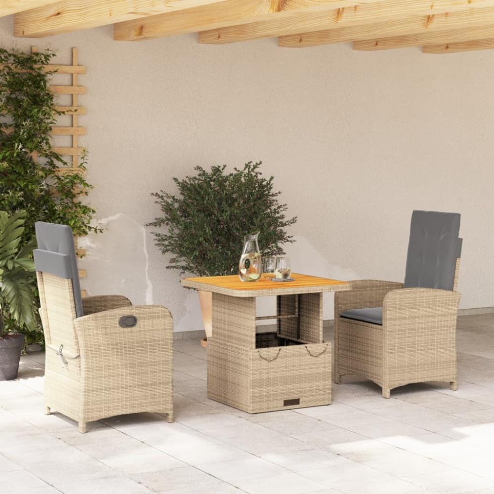 vidaXL 3-tlg. Garten-Essgruppe mit Kissen Beige Poly Rattan Bild 1