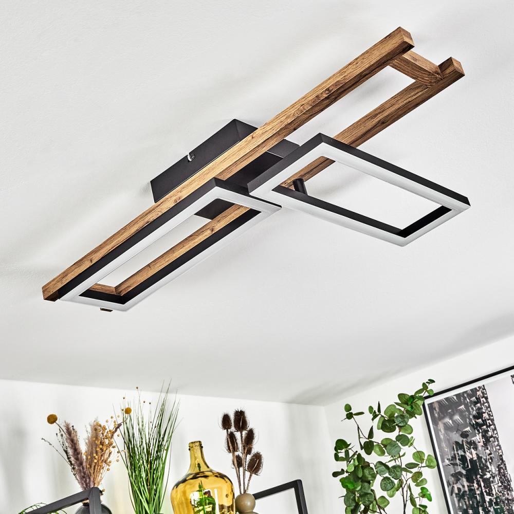 hofstein Deckenleuchte »Spartimento« Deckenlampe aus Metall/Holz in Schwarz/Natur/Weiß, 3000 Kelvin, 850 Lumen, LEDverstellbar, mit Holzrahmen Bild 1