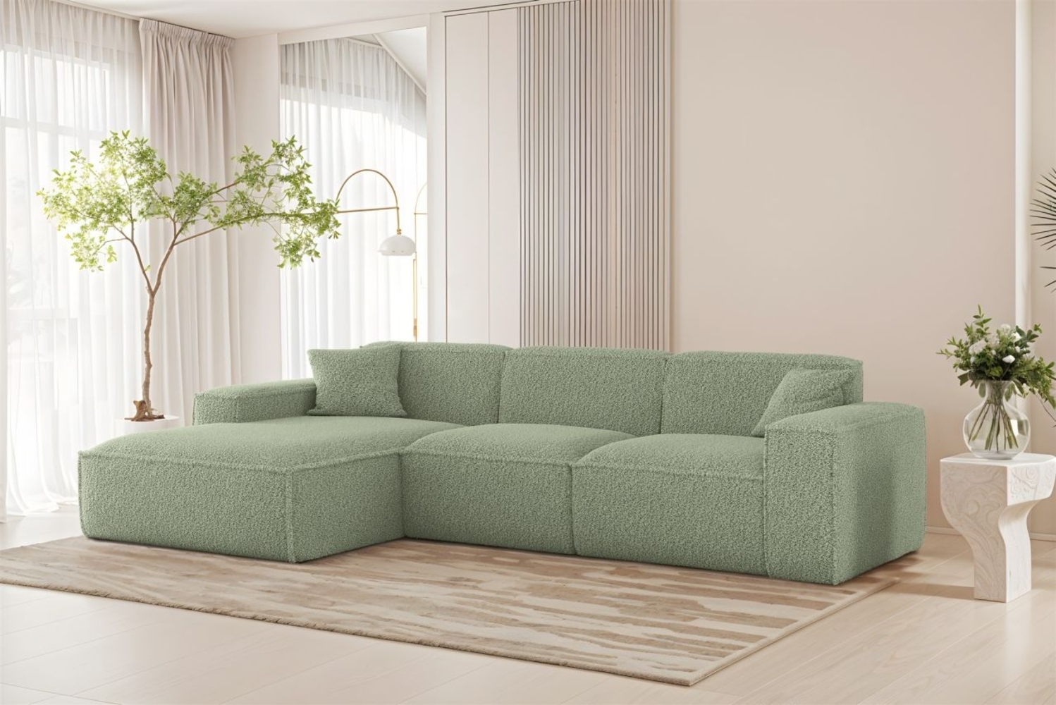 Ecksofa Designersofa CELES PREMIUM in Stoff Sven Hellgrün Ottomane Links Bild 1