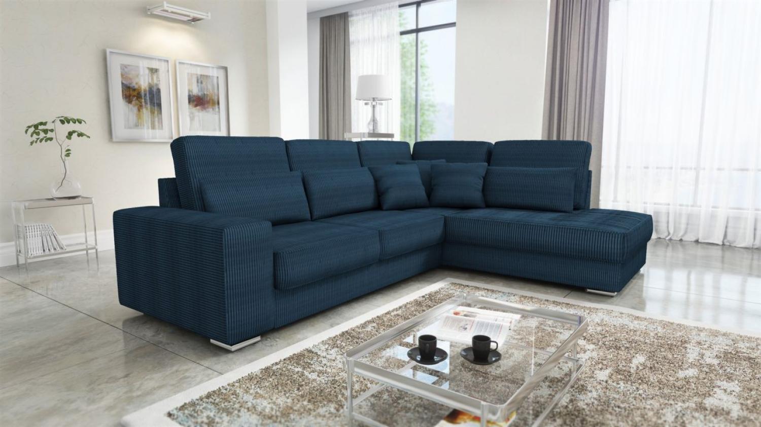 Ecksofa Sofa NEVIO XL Stoff Scala Dunkelblau Ottomane Rechts Bild 1