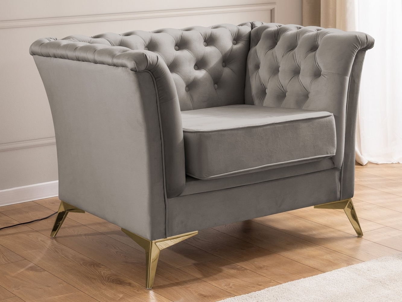 S-Style Möbel Chesterfield-Sessel Whitby aus Samt mit goldenen, silbernen oder schwarzen Füßen, mit Wellenfederung Bild 1