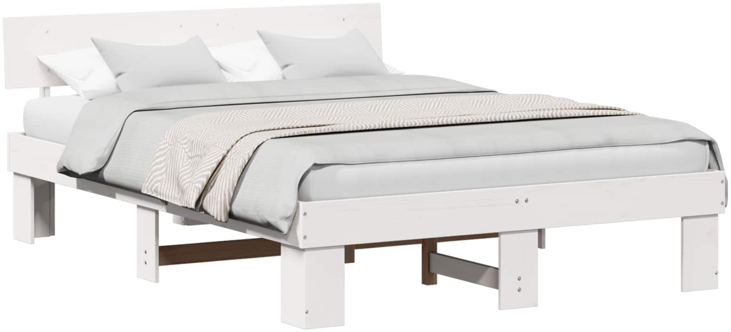 vidaXL Bettrahmen mit Kopfteil Weiß 160 x 200 cm Massives Kiefernholz 872561 Bild 1