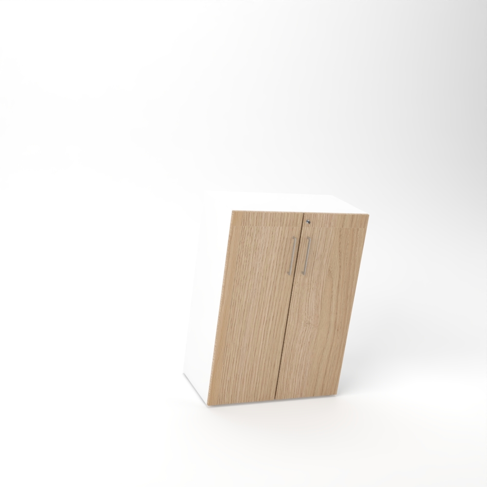 Rheinland Möbel Flügeltürenschrank Cabino 80×42×110 cm – abschließbarer Aktenschrank 3OH in Weiß/Eiche mit 110° Drehtüren & Metallgriff Bild 1