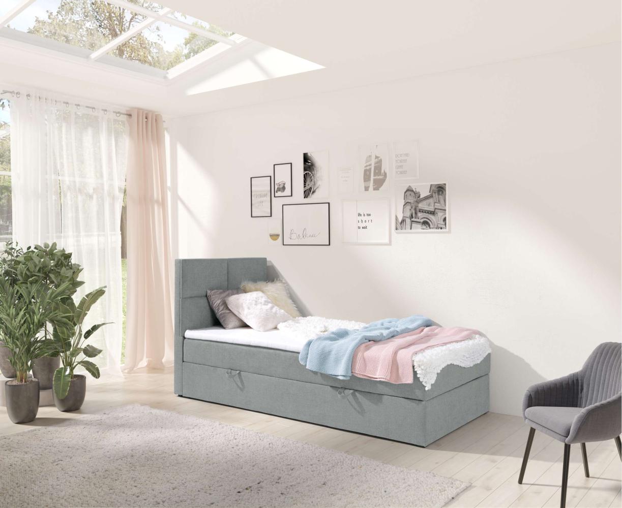 99rooms Larni Boxspringbett Strukturstoff INARI Hellgrau 70x200 cm Bild 1