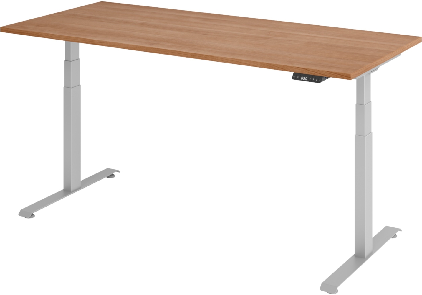 bümö höhenverstellbarer Schreibtisch 180x80 cm in Nussbaum, Gestell silber - Höhenverstellbar Elektrisch Stehpult mit 3-fach Speicher, Computertisch, Ergonomischer Steh-Sitz Tisch, Bürotisch, LXK65-19-N-S Bild 1