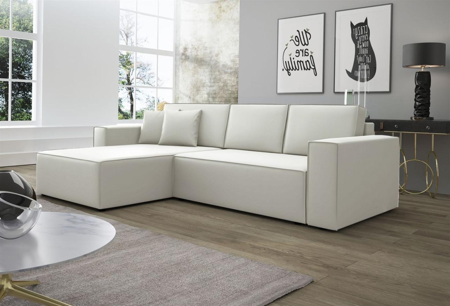 Ecksofa Schlafsofa Sofa CONOR Kunstleder Weiss Ottomane Links Bild 1