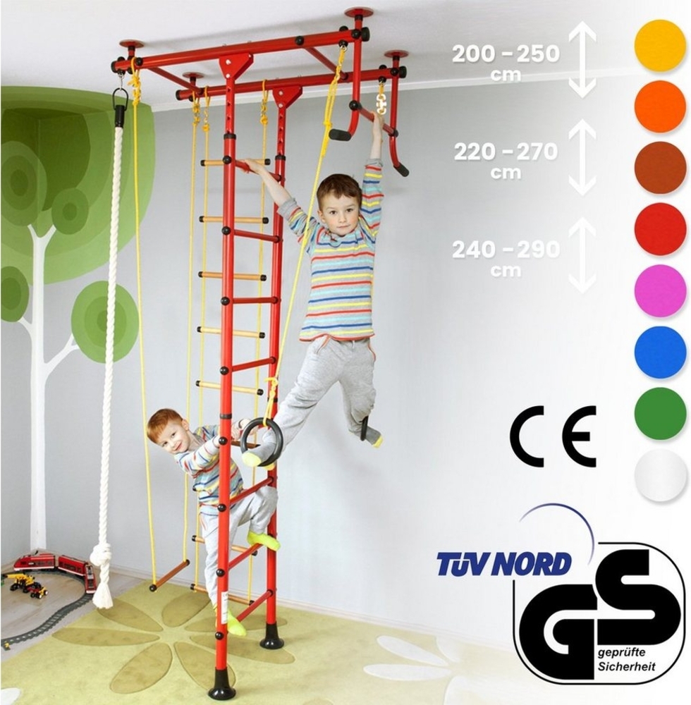 NiroSport Sprossenwand für Kinderzimmer M1 aufbau ohne bohrungen Made in Germany Metallsprossen Blau Raumhöhe 200 - 250 cm Bild 1