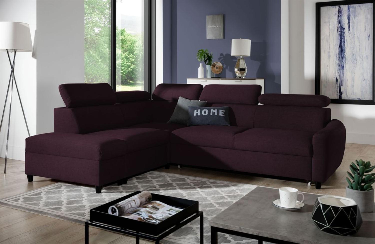 Ecksofa Schlafsofa Sofa ANTON in Stoff Esito Violett Ottomane Links Bild 1