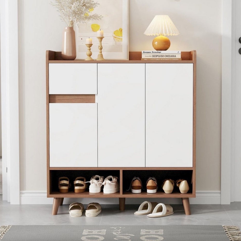 KLAM HOME Schuhschrank Schuhregal Kommode Sideboard mit verstellbaren Einlegeböden 99*35*90cm (für Single-Wohn- und Familiennutzung) mit Massivholzbeinen 1 Schublade Bietet Platz für 12 Paar Schuhe Bild 1
