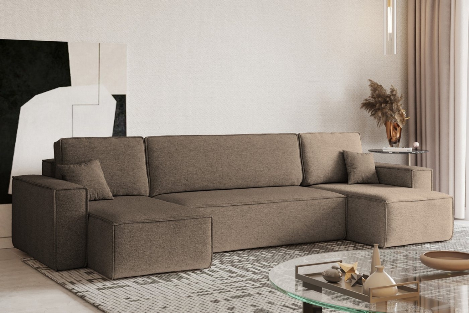 Kaiser Möbel Ecksofa mit schlaffunktion und bettkasten, Couch U-form BEST stoff Neve, Schlaffunktion, Bettzeugaufbewahrung, komfortabel Bild 1