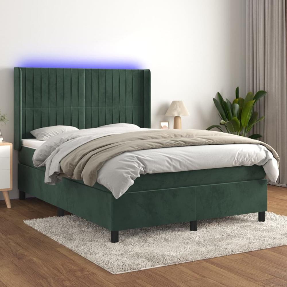 vidaXL Boxspringbett mit Matratze & LED Dunkelgrün 140x190 cm Samt 3139682 Bild 1