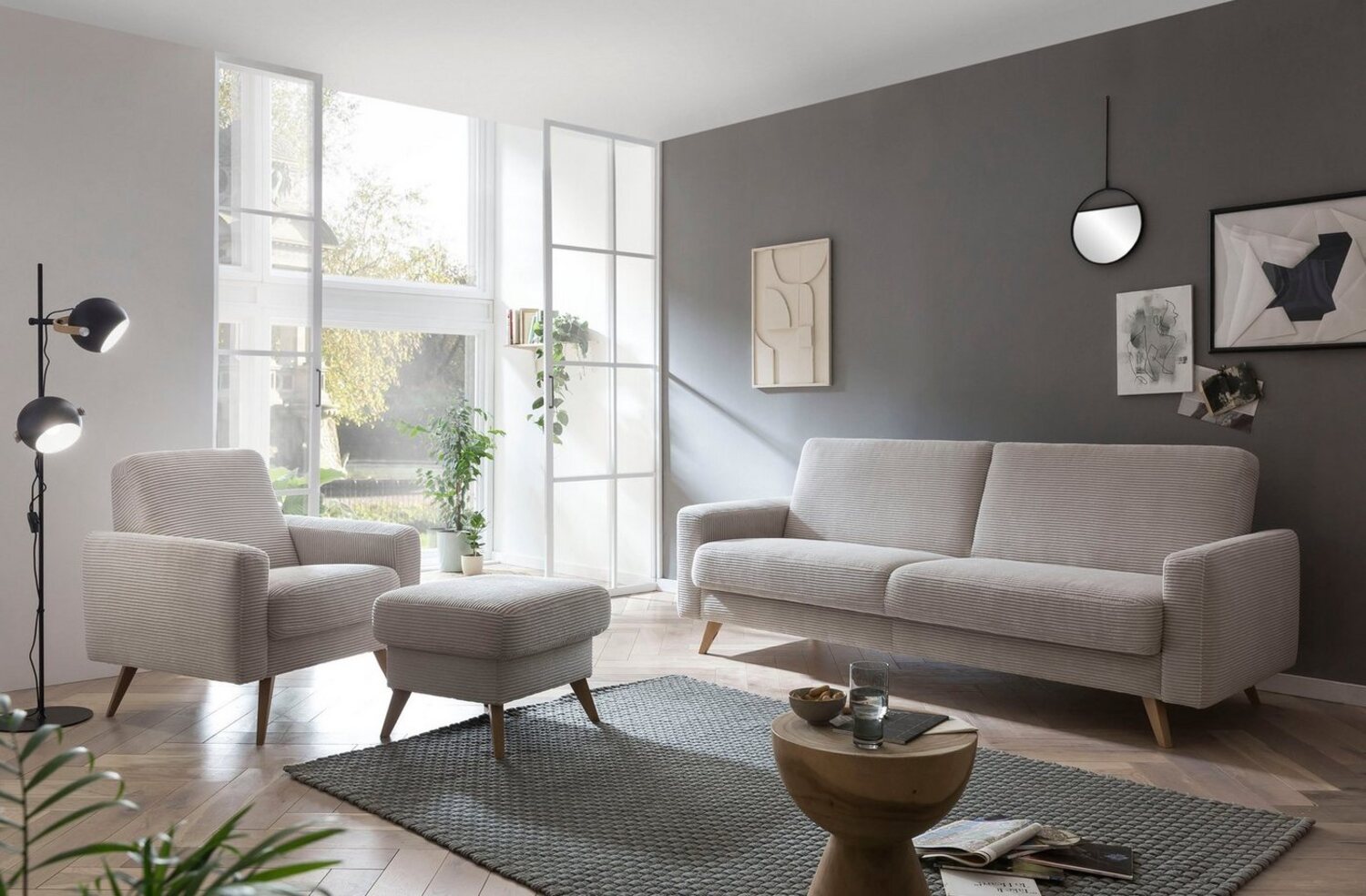 exxpo - sofa fashion Hocker Samso, kompakte und bequeme Sitzgelegenheit in aktuellem Cord Bezug Bild 1
