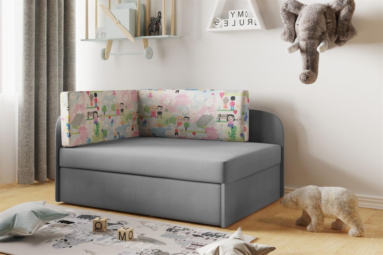 Sofa Kindersofa Schlafsofa inkl. Bettkasten MAILO Seite Rechts Stoff Grau-Kinder Bild 1