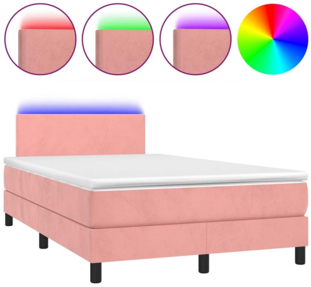 vidaXL Boxspringbett mit Matratze & LED Rosa 120x200 cm Samt 3134278 Bild 1