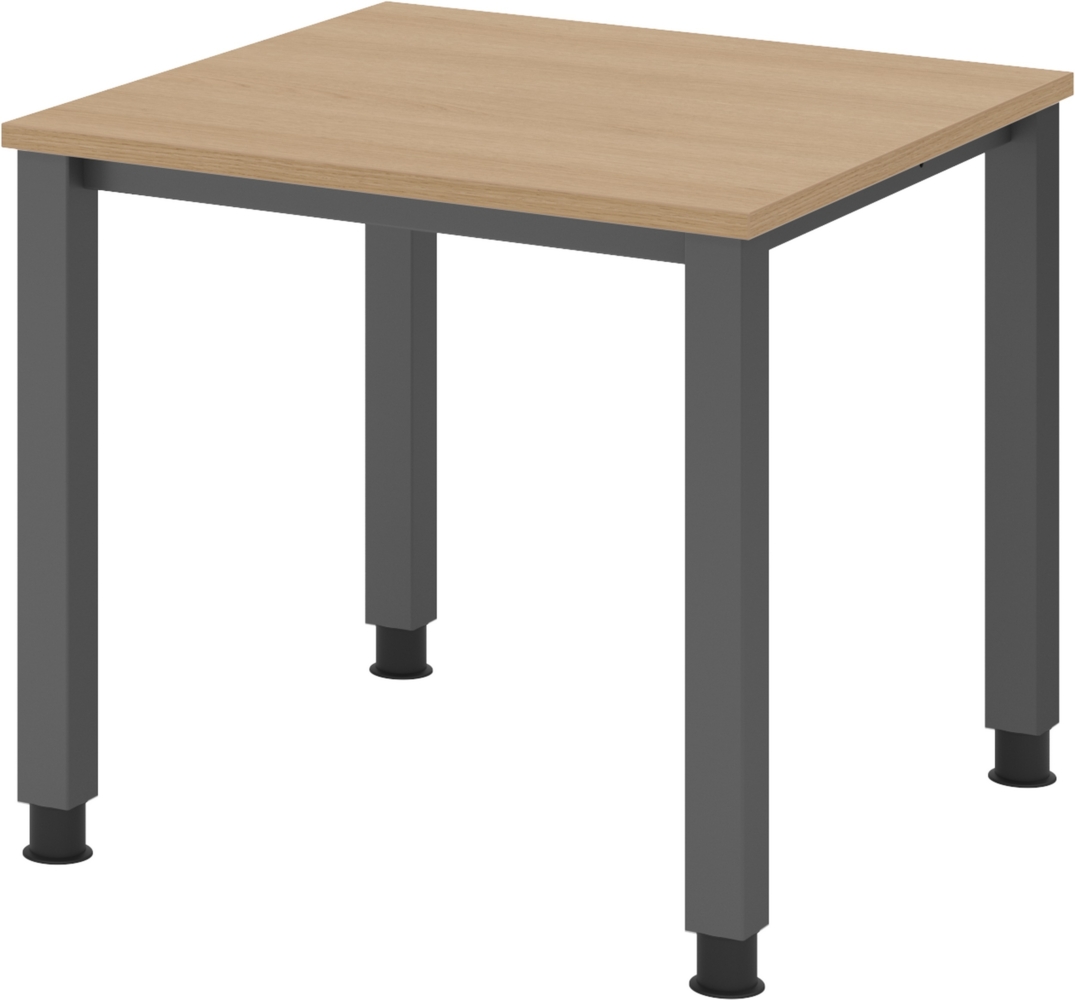 bümö manuell höhenverstellbarer Schreibtisch 80x80 cm in Eiche, Metall-Gestell: Graphit - PC Tisch höhenverstellbar & belastbar bis 140 kg, Büro- und Computertisch klein, QS-08-E-G Bild 1