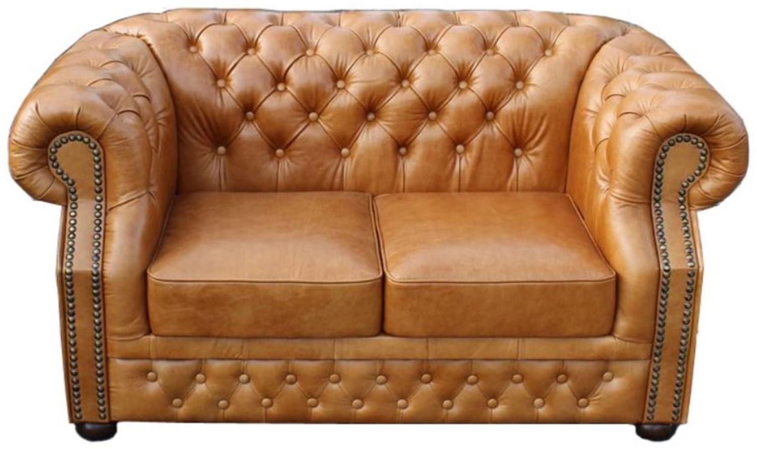 Casa Padrino Luxus Echtleder 2er Sofa Hellbraun 180x90 x H. 80 cm Bild 1