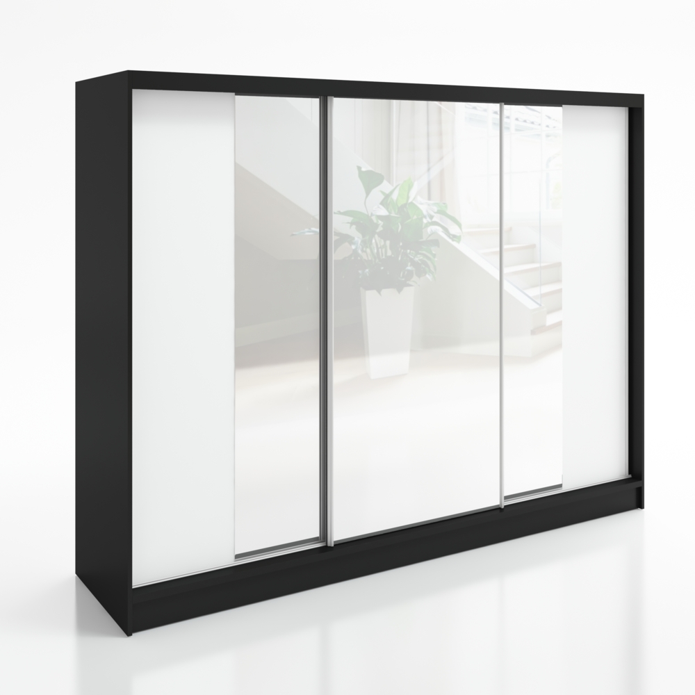 A&J MöbelLand Schwebetürenschrank VIDA 200 cm 3-türig Schrank mit Schubladen und Spiegel Bild 1