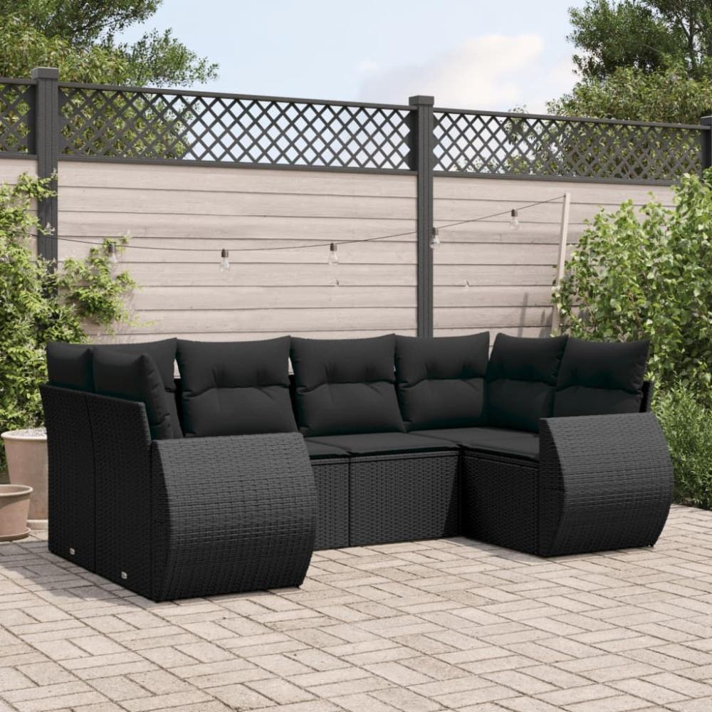 vidaXL 6-tlg. Garten-Sofagarnitur mit Kissen Schwarz Poly Rattan 3221774 Bild 1