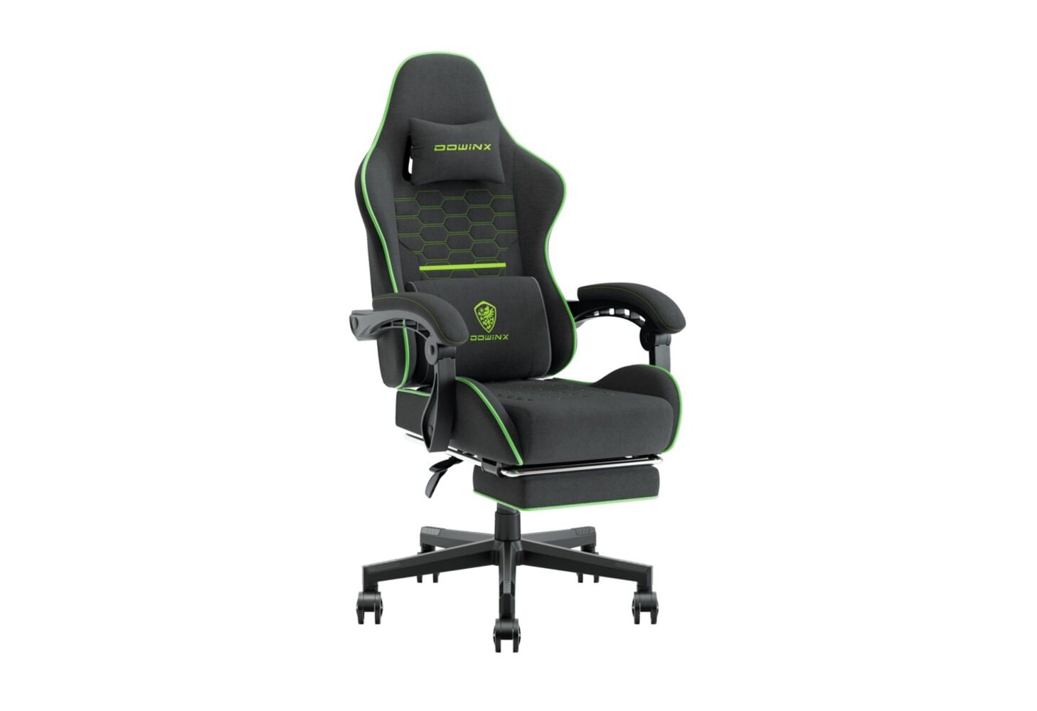 Dowinx Gaming-Stuhl Mit Stoff bezogenes Federkissen mit massierender Kopfstütze, ergonomisch, mit Fußstütze, Grün Bild 1