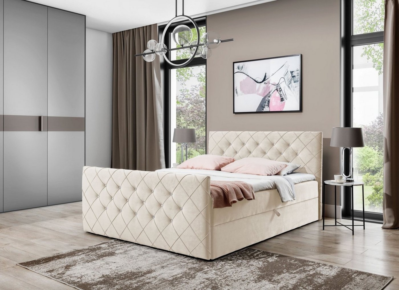 yourhouse24 Boxspringbett MALAGA Hotelbett mit zwei Bettkasten kontinentales Bett Matratze, Mit Topper, Mit gestepptem Kopfteil, Bonel-Matratze, Mit Bettkasten Bild 1