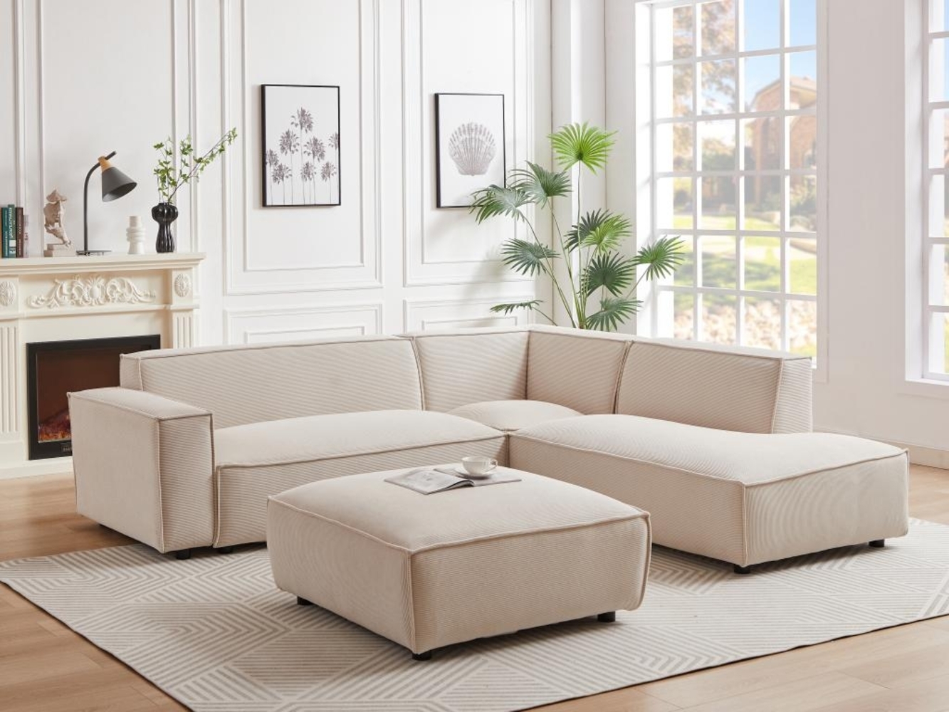 Vente-unique - Großes Ecksofa - Ecke rechts - Cord - Beige - BORORE von PASCAL MORABITO Bild 1