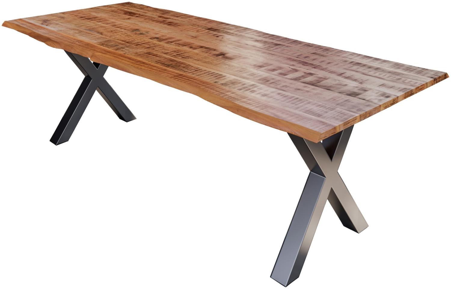 Mangobaum Massivholztisch X-Gestell silber 220x100 cm DORA 525720 Bild 1