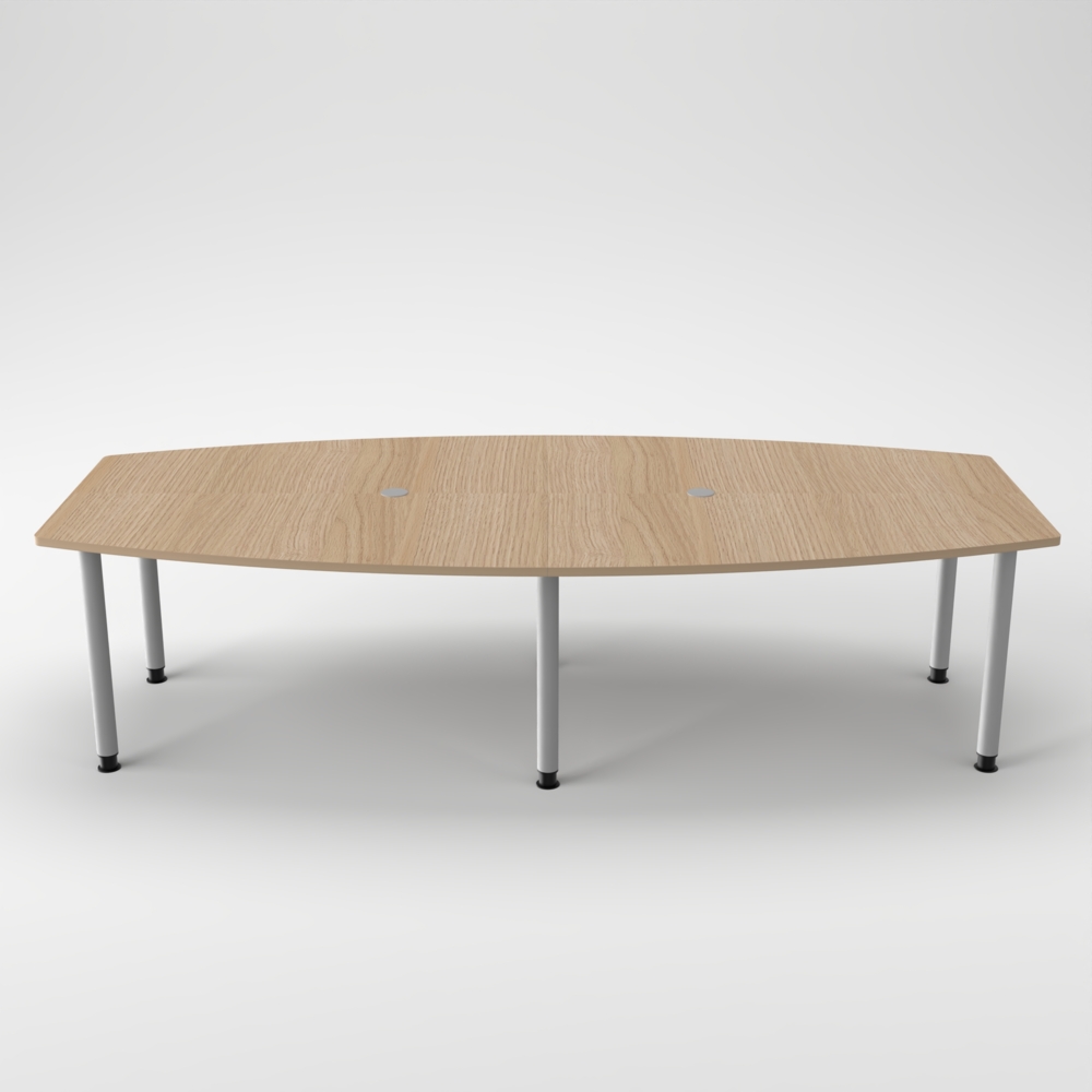 Rheinland Möbel Konferenztisch KONTI 280x130 cm – ovaler Besprechungstisch in Eiche mit silbernen Rundrohrfüßen & 2 Kabelauslässen, erweiterbarer Meetingtisch für 8–10 Personen, moderner XXL-Tisch fürs Büro Bild 1