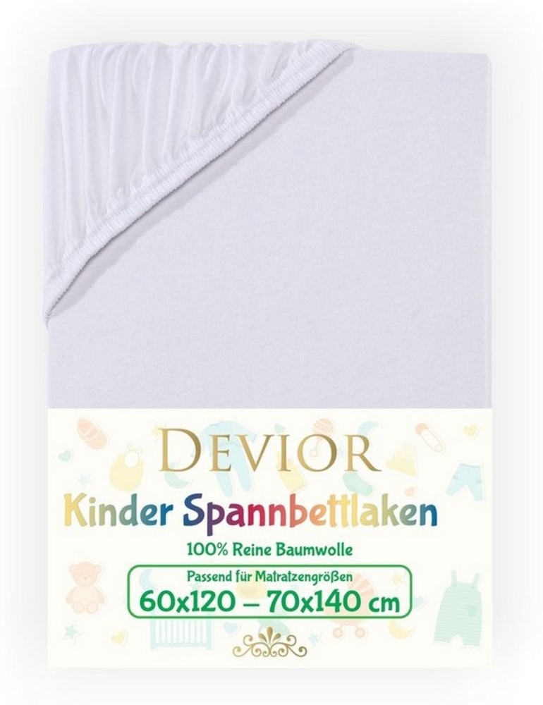 Devior Spannbettlaken Kinder Spannbetttuch 60x120 - 70x140 cm Bettlaken Tuch 100% Baumwolle, Jersey, Gummizug: Rundumgummizug, Matratzen Bezug bis 12cm Matratzenhöhe Bild 1