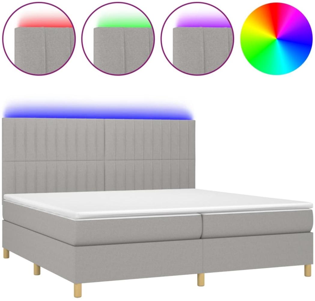 vidaXL Boxspringbett mit Matratze & LED Hellgrau 200x200 cm Stoff, Härtegrad: H2 [3135621] Bild 1