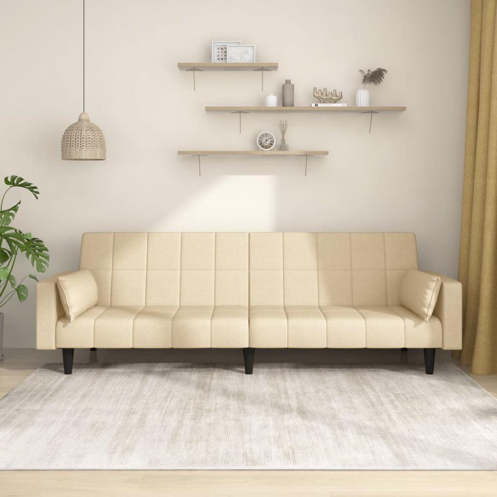 vidaXL Schlafsofa 2-Sitzer mit 2 Kissen Creme Stoff Bild 1