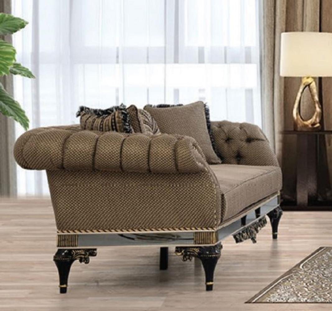 Casa Padrino Luxus Barock Chesterfield Sofa Braun / Weiß / Schwarz / Gold - Prunkvolles Wohnzimmer Sofa mit dekorativen Kissen - Barock Wohnzimmer Möbel Bild 1