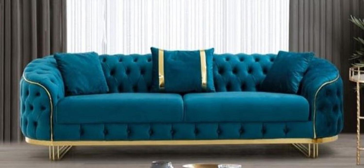 Casa Padrino Luxus Chesterfield Sofa Türkis / Gold 240 x 95 x H. 72 cm - Modernes Wohnzimmer Sofa - Chesterfield Wohnzimmer Möbel Bild 1