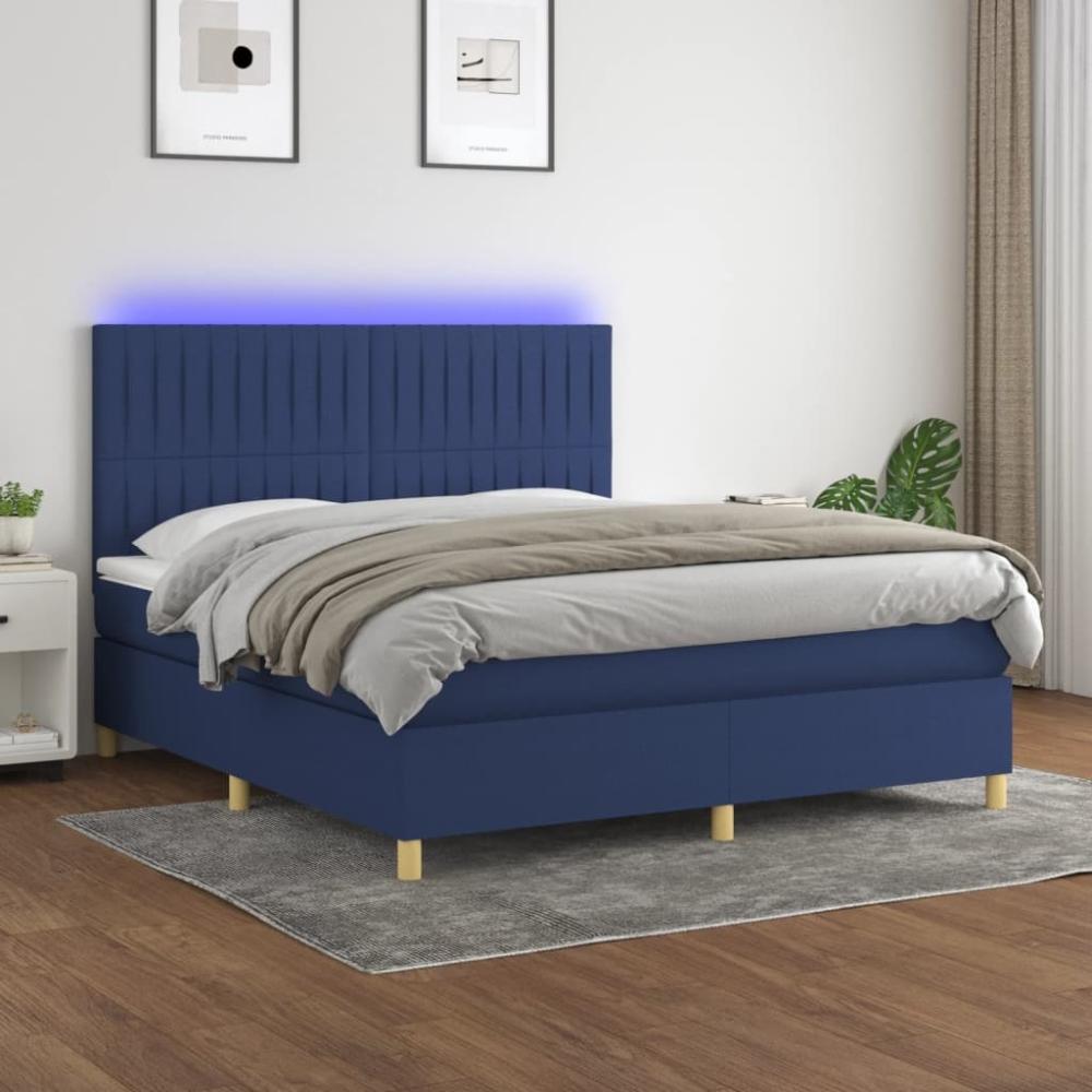 vidaXL Boxspringbett mit Matratze & LED Blau 180x200 cm Stoff 3135619 Bild 1