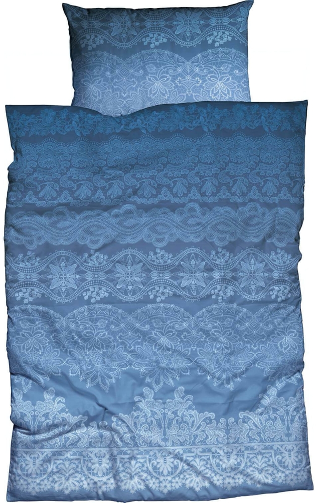 CASATEX Bettwäsche Demir Blau Satin 135x200 + 80x80 cm Bild 1