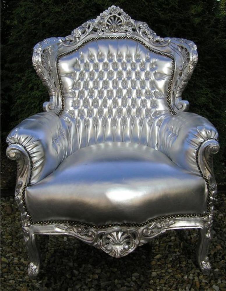 Casa Padrino Barock Sessel "King" Silber/Silber Lederoptik Bild 1