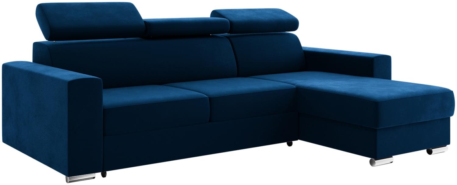 Meblini 'Voss' Schlafcouch mit Bettkasten, Samtstoff, 242 x 168 x 79 cm, Blau, Rechts Bild 1