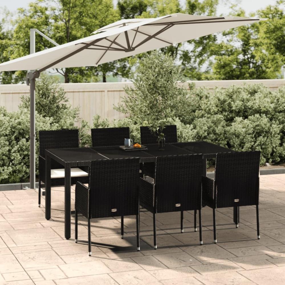 vidaXL 7-tlg. Garten-Essgruppe mit Kissen Schwarz Poly Rattan Bild 1