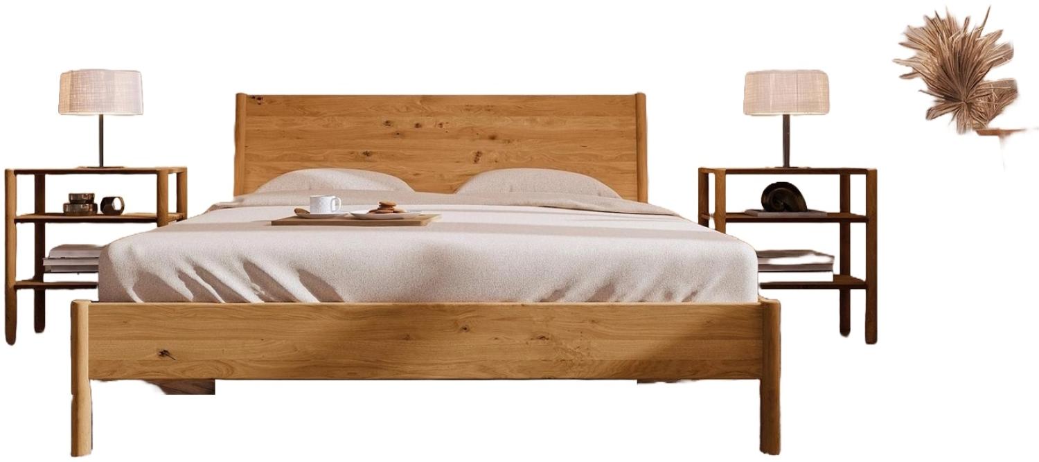 Bett Zola 1 Wildeiche massiv 140x200 mit Holzkopfteil und Holzbeinen Bild 1