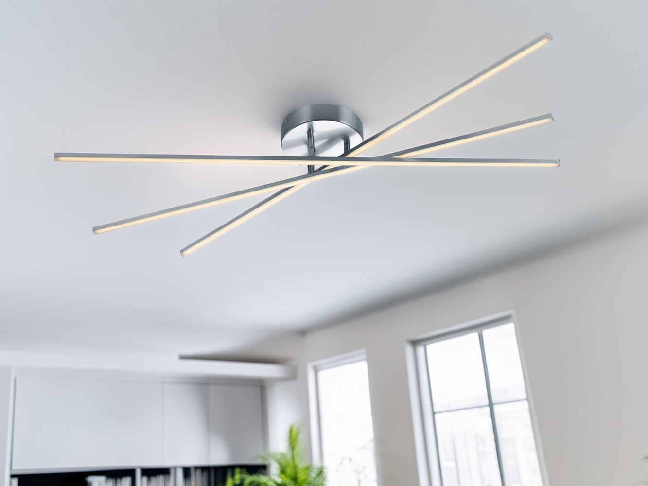LED Deckenleuchte TIRIAC Metall Silber mit Stufen Dimmer Stäbe drehbar, B: 100cm Bild 1