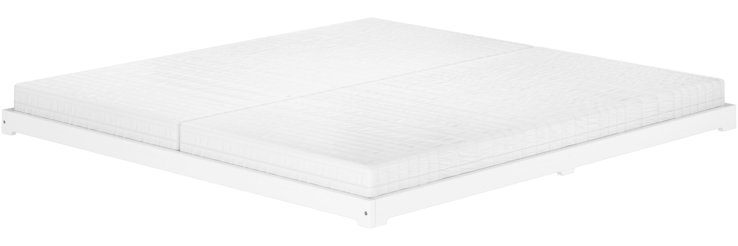 Weißes Ehebett 180x200 Kiefer massiv extra flaches Futonbett V-60.47W-18Rollrost und Matratze inkl. Bild 1